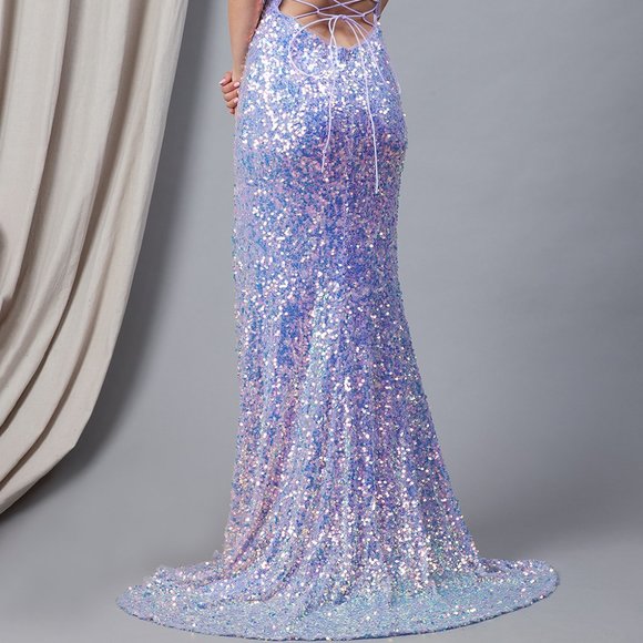 NEW OFF SHOULDER SLEEVELESS EMBOIDERED SEQUIN DRESS WITH LACE UP BACK AC 5046 - Picture 8 of 8